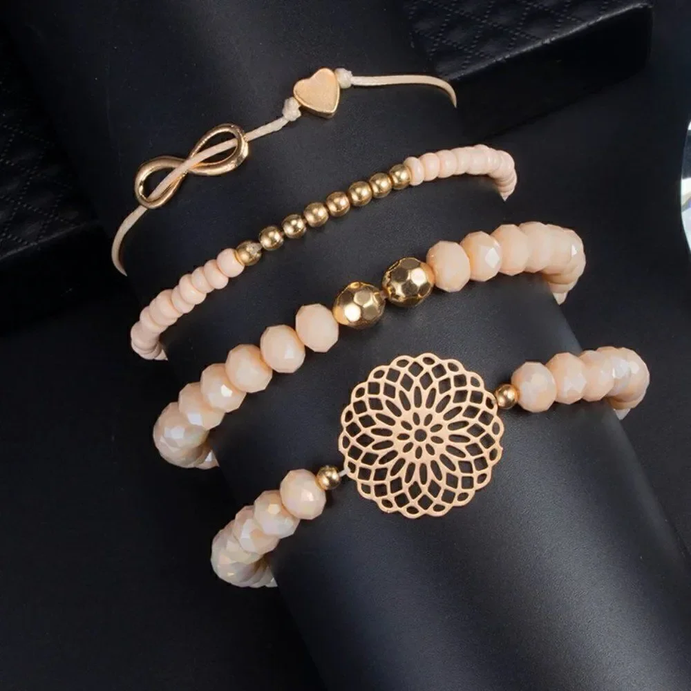Sweet Peach Gold Stacked Beaded Bracelets